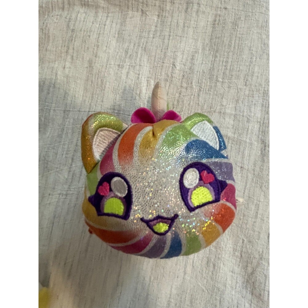 Aphmau Rainbow Sparkle Unicorn Cat Plush Stuffed Animal Glitter Bow Cute